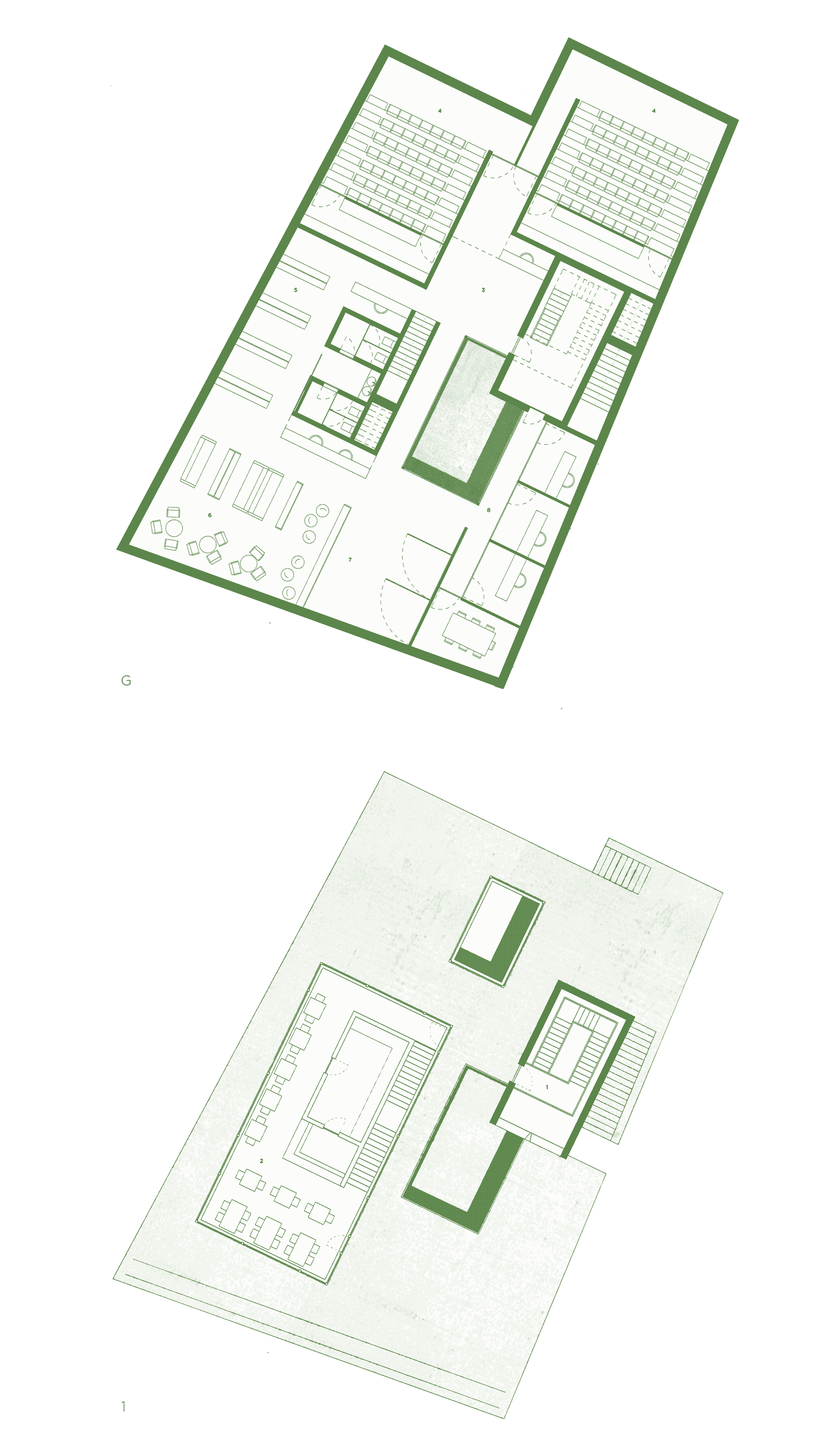 The floor plan of the ground and first floor of the Cinematheque