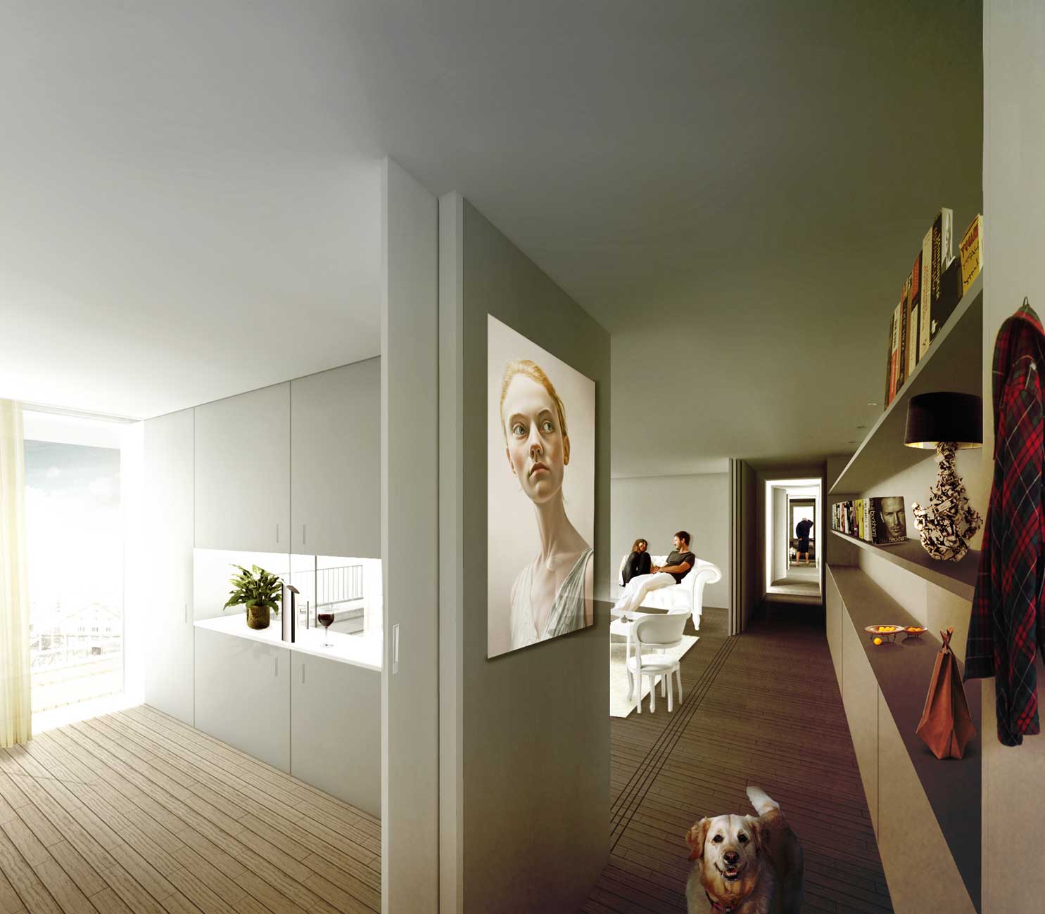A computer generated image illustrating the interior of the Collective Housing